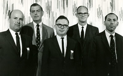 Among the 1966-67 Department of History faculty were (left to right) Jim Connors, Roland Ely, Reese Jenkins, Jerry Barrier and Stephen Foster.