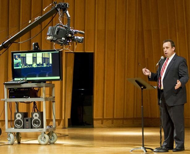 Paul Bauer speaks to an Internet2 audience about the School of Music's use of that technology.