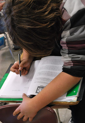 A DeKalb High School student prepares for exams.
