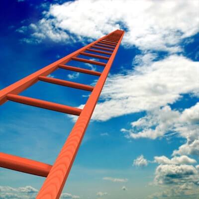 Photo illustration of climbing the career ladder