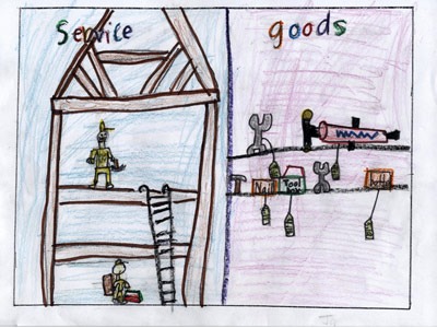 Jaisnav R., a first-grader at White Eagle Elementary School in Naperville, was a 2011 state winner for this poster illustrating services and goods.