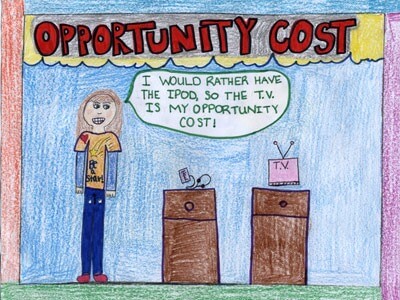 Brooke R., a fifth-grader at St. Jacob Elementary School in St. Jacob, was a state winner for her illustration of opportunity cost.