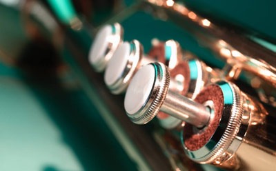 Close-up photo of a trumpet's valves