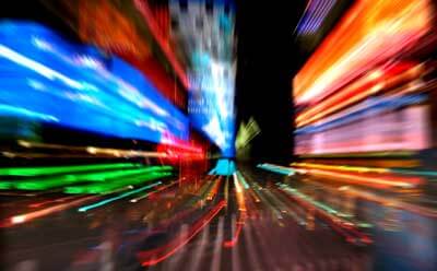 Blur-motion photo of Times Square in New York City