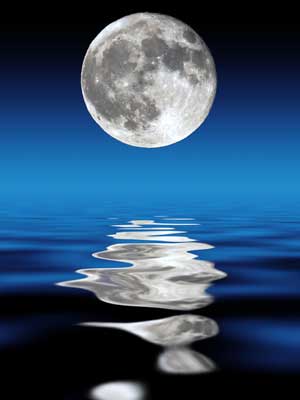 A photo of the moon and its reflection on water