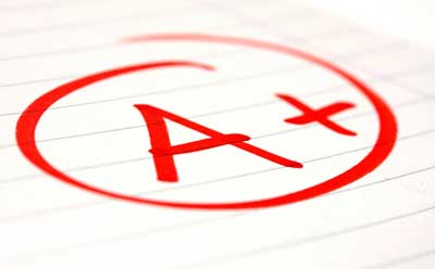 Image of an A+ grade in red ink