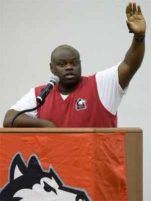 Volleyball coach Ray Gooden speaks at the 2011 HASF kickoff.