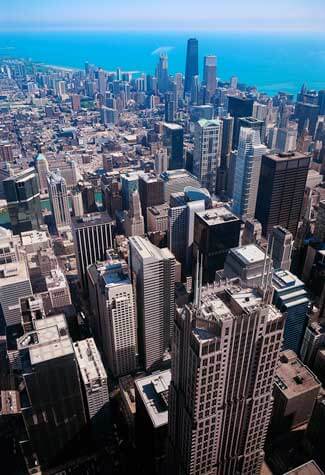 An aerial photograph of Chicago buildings