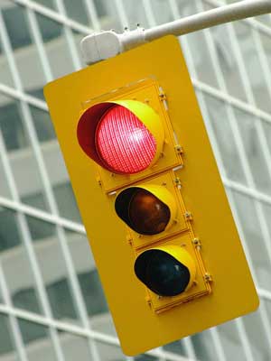 Photo of a red light on a traffic signal