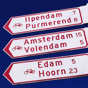 Photo of bike mileage signs in the Netherlands