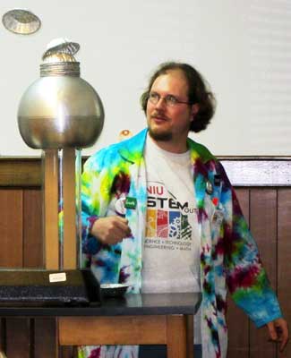 STEM Outreach associate Jeremy Benson demonstrates a Van de Graaff Generator, one of the many hands-on electricity demonstration that will be at Thursday’s Electricity Fair.