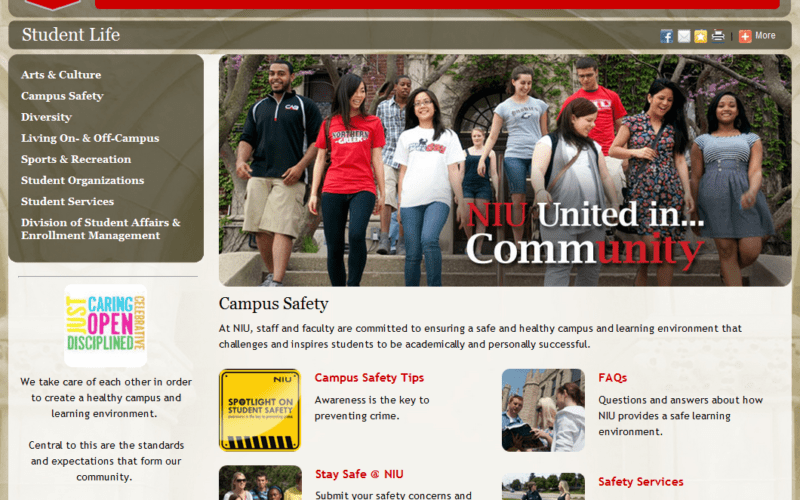 Screen capture of Campus Safety web page