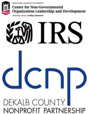 Logos of NGOLD, Internal Revenue Service and DeKalb County Nonprofit Partnership