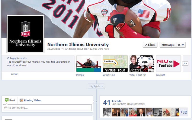 Screen-capture of NIU's Facebook page