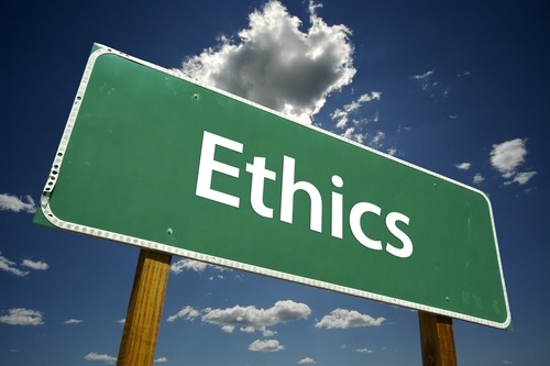 Photo of the word "Ethics" on a road sign
