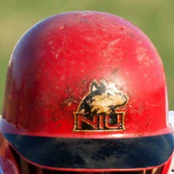 Photo of an NIU Huskie baseball batting helmet