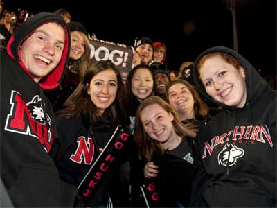 NIU students cheer on their football team during the 2011 Blackout game at Huskie Stadium.