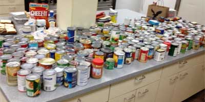 A photo of dozens of canned goods