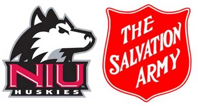 Logos of NIU Intercollegiate Athletics and the Salvation Army