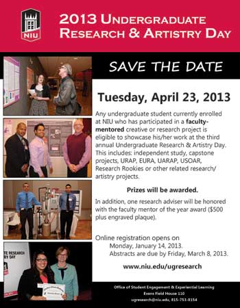 2013 Undergraduate Research & Artistry Day Save the Date poster