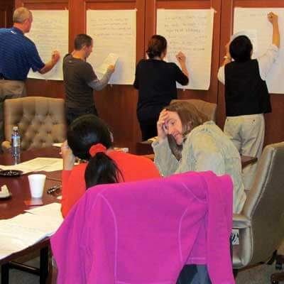 CTP fellows work on the development of revised course goals and student learning outcomes at the September 2012 meeting.