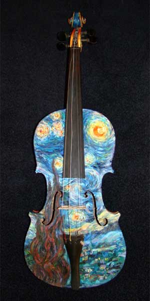 Violin painted with Vincent van Gogh’s “Starry Night.”