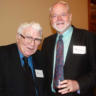 Political science professor emeritus Ladd Thomas, left, one of the founders of the Center for Southeast Asian Studies in 1963, with art historian and professor emeritus Richard Cooler, founder of NIU’s Center for Burma Studies.