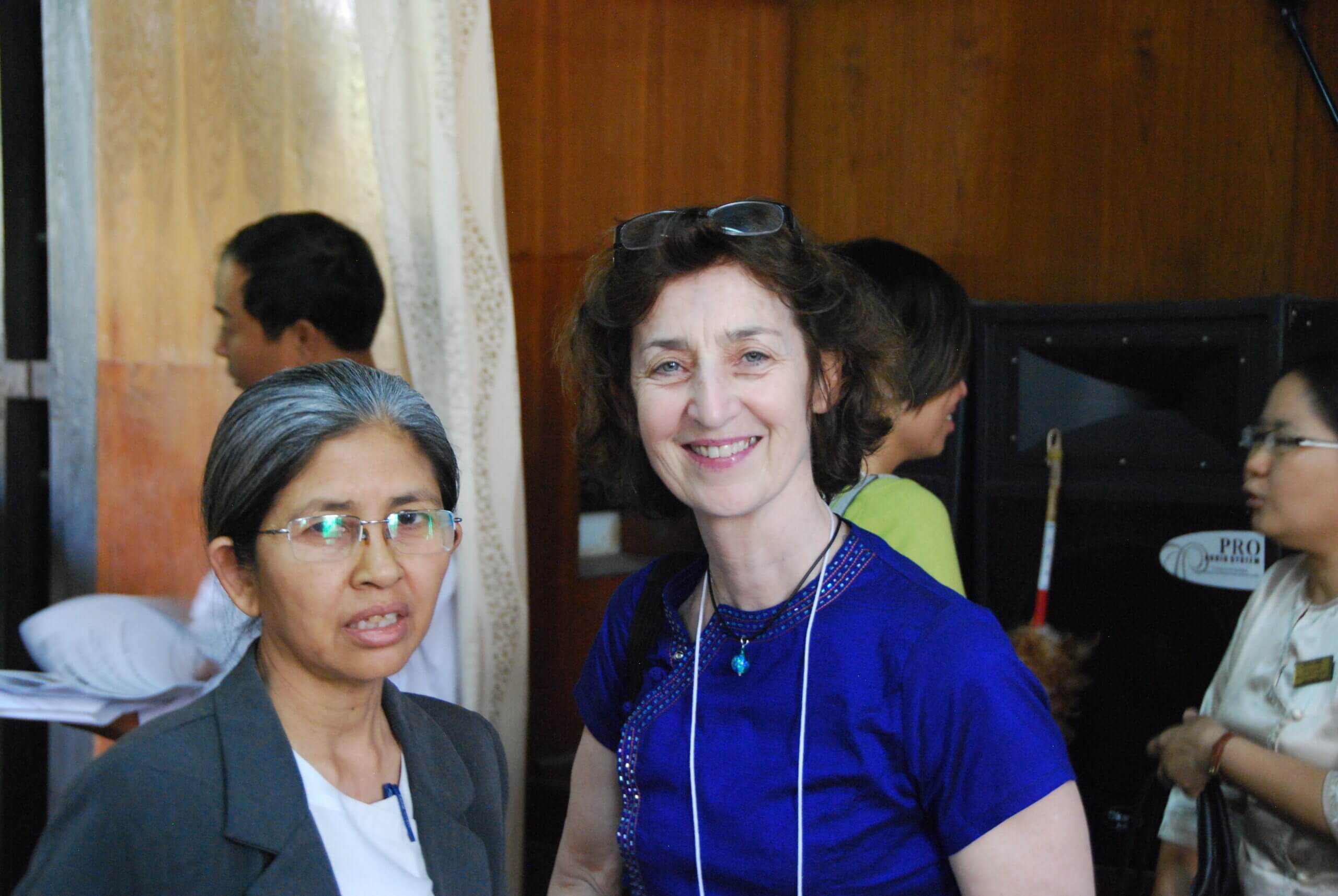 NIU's Catherine Raymond (right) and Myanmar faculty member