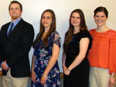 From left: Eric Moore (Mathematical Sciences); Anna Strozza (Foreign Languages & Literatures); Jessica Hellwig (Physics); and Leah Johnson (Geology)