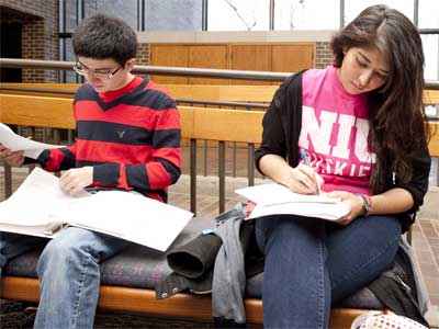 NIU Honors students study in Founders Memorial Library.
