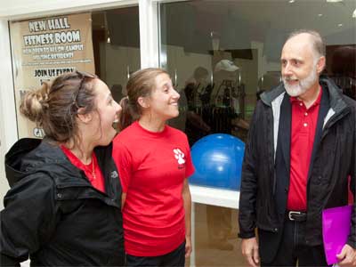 President Doug Baker chats with students during his first NIU move-in.