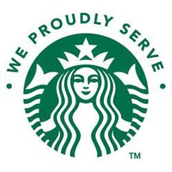 We Proudly Serve Starbucks logo