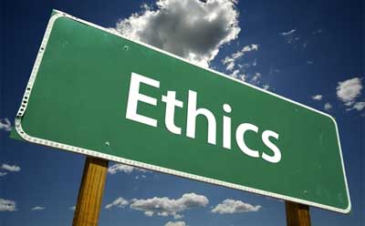 Photo of the word “Ethics” on a road sign