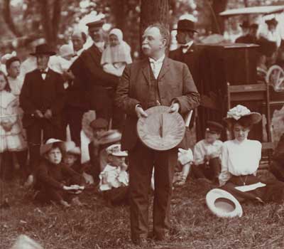 First NIU President John Williston Cook visits Freshman Class Day in 1905.