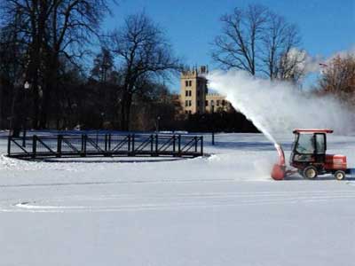 Grounds Department crews clear snow from the East Lagoon.