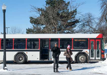A Huskie Bus in winter