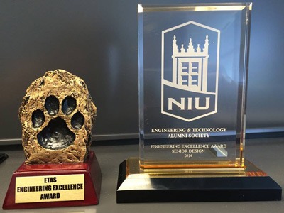College of Engineering and Engineering Technology Senior Design Day trophies