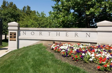 A photo of the NIU front gates