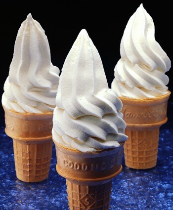 A photo of three ice cream cones