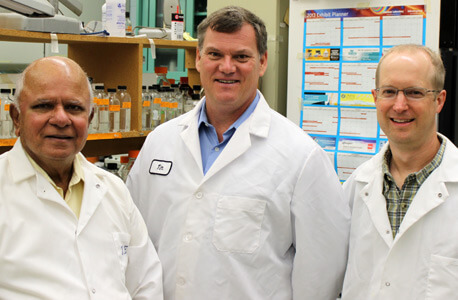 NIU biologist Rangaswamy “Nathan” Meganathan and chemists Timothy Hagen and James Horn