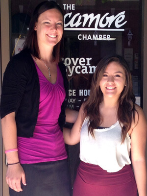 Jaclyn Cox (right) with her internship supervisor Katelyn Fogle outside the Sycamore Chamber of Commerce