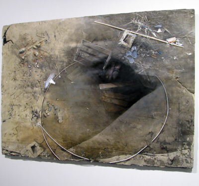Elaine Spatz-Rabinowitz, Iraqi Ditch, 2005, oil on cast pigmented hydrocal, 48 x 67 x 2 inches 