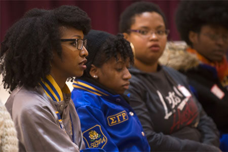 NIU students participate Jan. 20 in an open “think tank” discussion titled “The Lost Art of Civil Disobedience: Selma to Ferguson.”