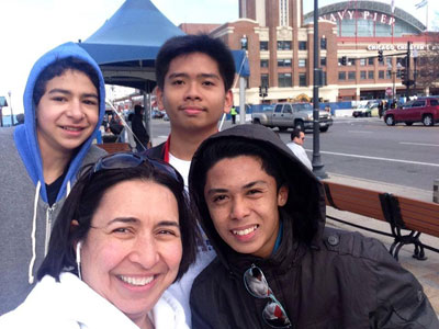 The Elsawa family enjoys a day at Navy Pier in Chicago with their PYLP participants in 2014. From left, Kareem Elsawa, Sherine Elsawa, and PYLP students Termizie Masahud and Earl Padayao.