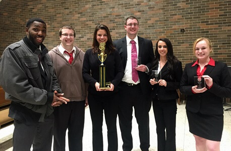 Members of the award-winning mock trial team include (left to right) Alonte Holliday, Joel Heilmann, Kristen Stoicescu, Mike McCarthy, Tiana Sarto and Krista Krepp.