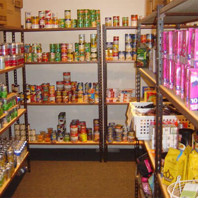 Shelves of food at the Huskies Student Food Pantry