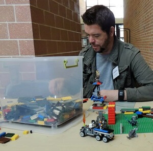Anthropology graduate student Nathan Cooley constructed Lego towers that were displayed in a pop-up exhibit at De-Stress Fest 2014. 