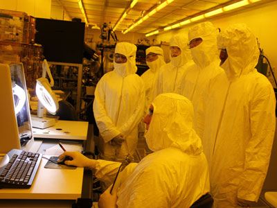 High school campers interested in STEM visit a clean room at NIU’s College of Engineering and Engineering Technology.