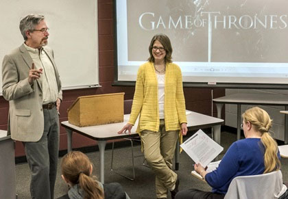Professors Jeff Chown and Valerie Garver team-teach NIU’s Game of Thrones honors seminar.