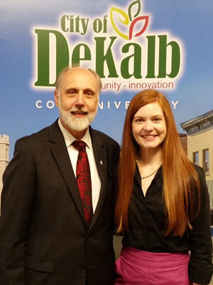 Baker and CLCE major Jessica Sandlund spoke Tuesday at the DeKalb State of the City event.